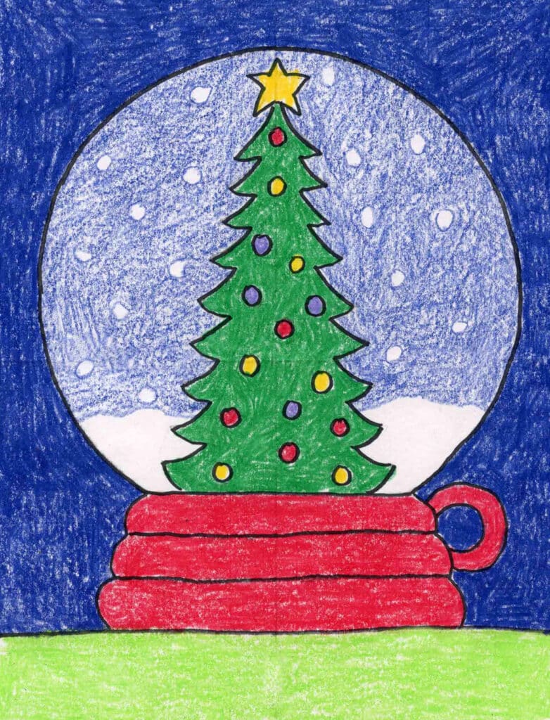 A drawing of a Snow Globe, made with the help of an easy step by step tutorial.