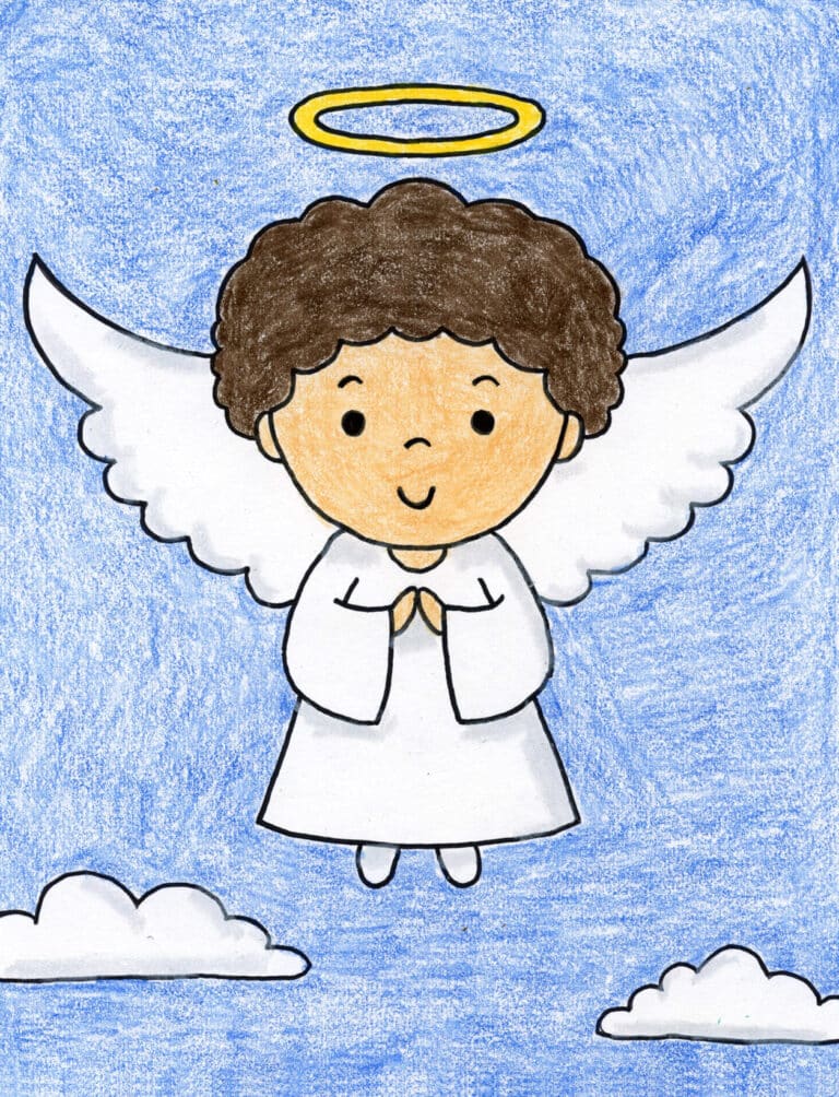Easy How to Draw an Angel Tutorial and Angel Coloring Page