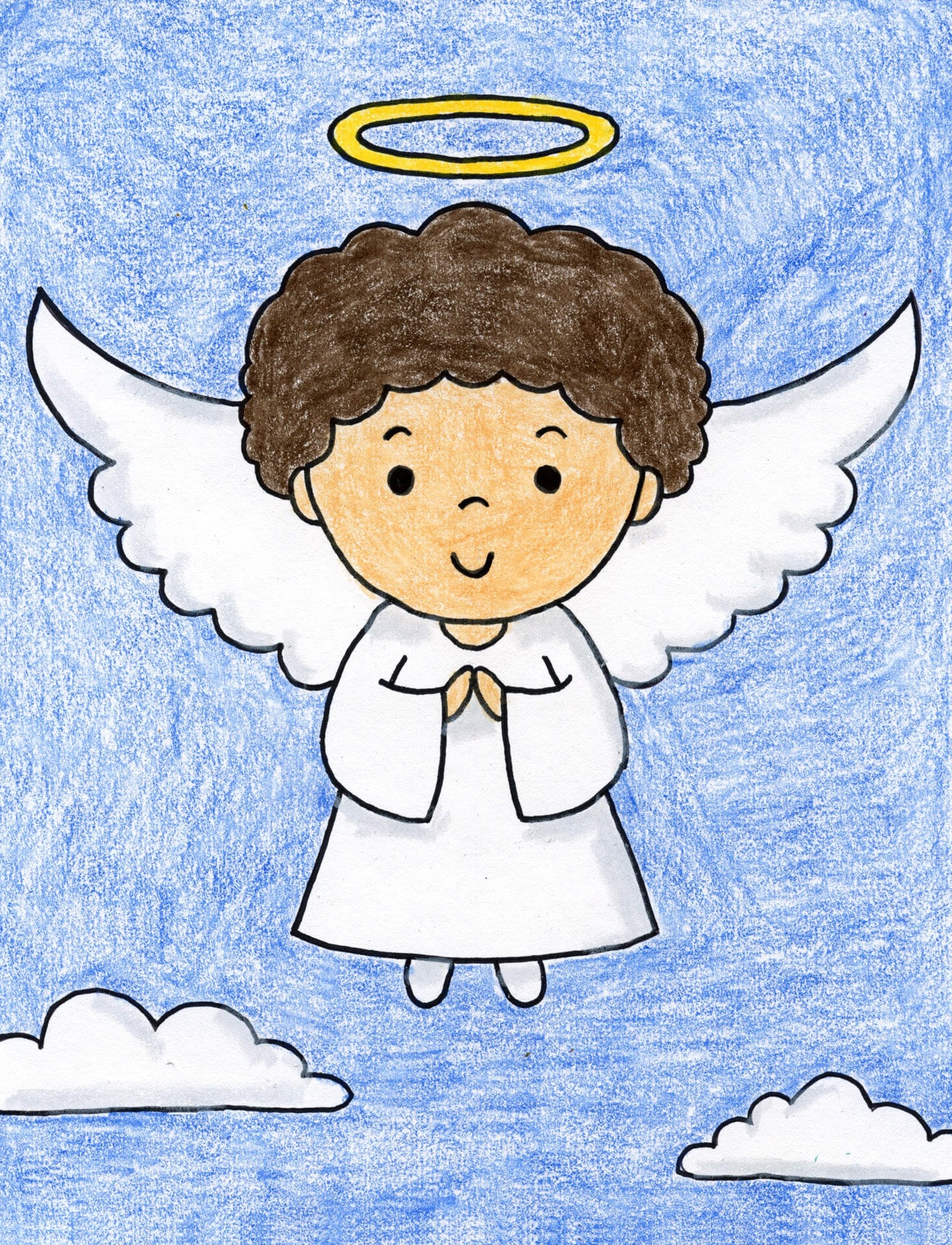 Easy How to Draw an Angel Tutorial and Angel Coloring Page