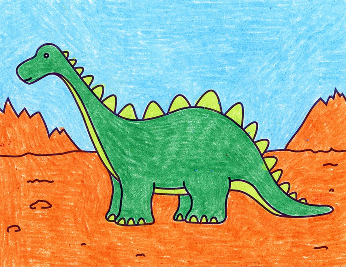 Easy How to Draw an Easy Dinosaur Tutorial and Dinosaur Coloring Page