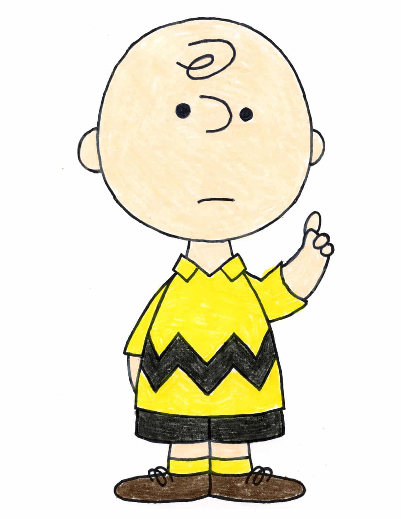 Easy How to Draw Charlie Brown Tutorial and Charlie Brown Coloring Page