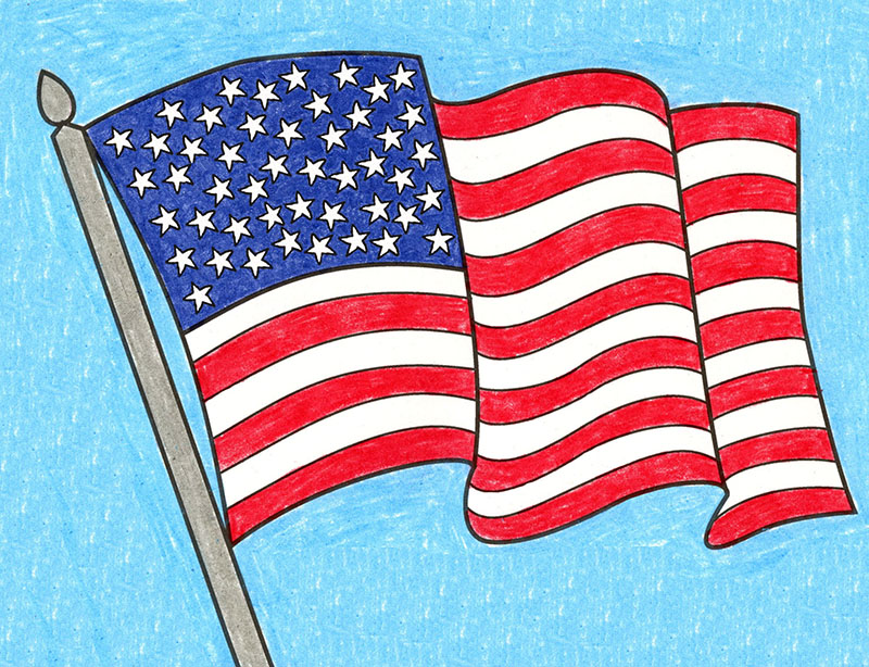 Easy How to Draw the American Flag Tutorial and American Flag Coloring Page