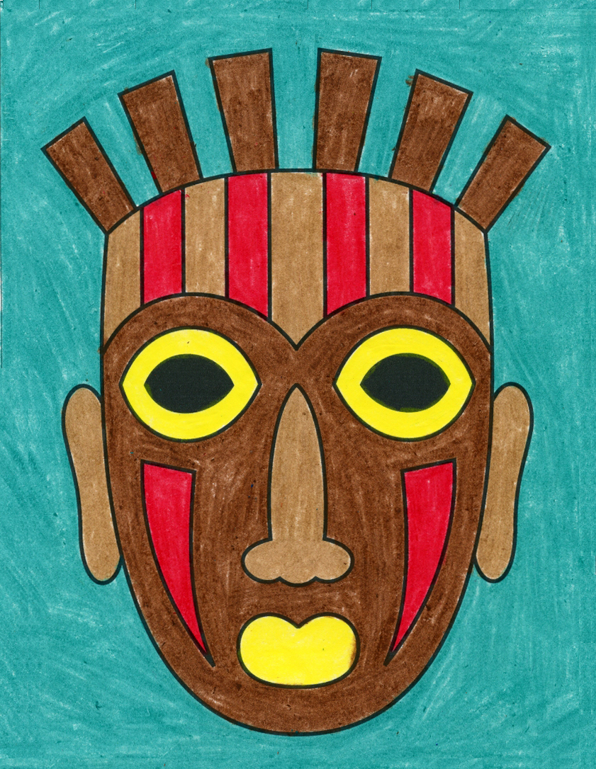 Easy How to Draw a Tribal Mask Tutorial and Tribal Mask Coloring Page