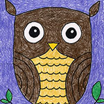 A drawing of an owl, made with the help of an easy step by step tutorial. A fun animal drawing for kids project.