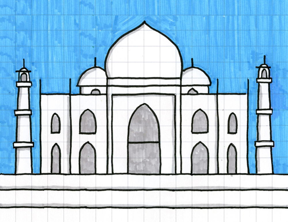 Easy How to Draw the Taj Mahal Tutorial and Taj Mahal Coloring Pa