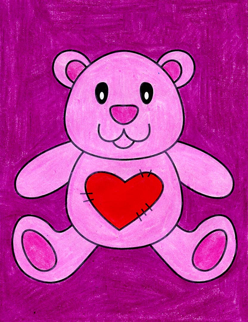 Easy How to Draw a Valentine Teddy Bear and Teddy Bear Coloring Page